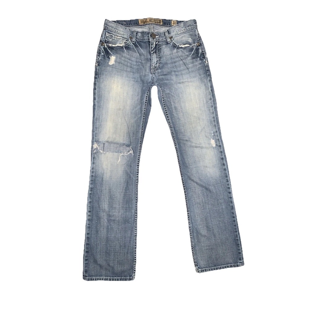 BKE brayden Straight Jeans Mens 31x34 (33) Distressed Medium Wash Ripped Y2K